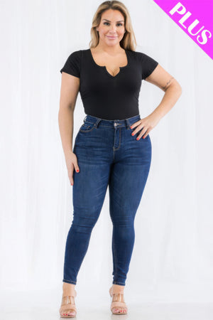 - Plus Size Casual Split Neck Solid Short Sleeve Bodysuit - womens bodysuit at TFC&H Co.