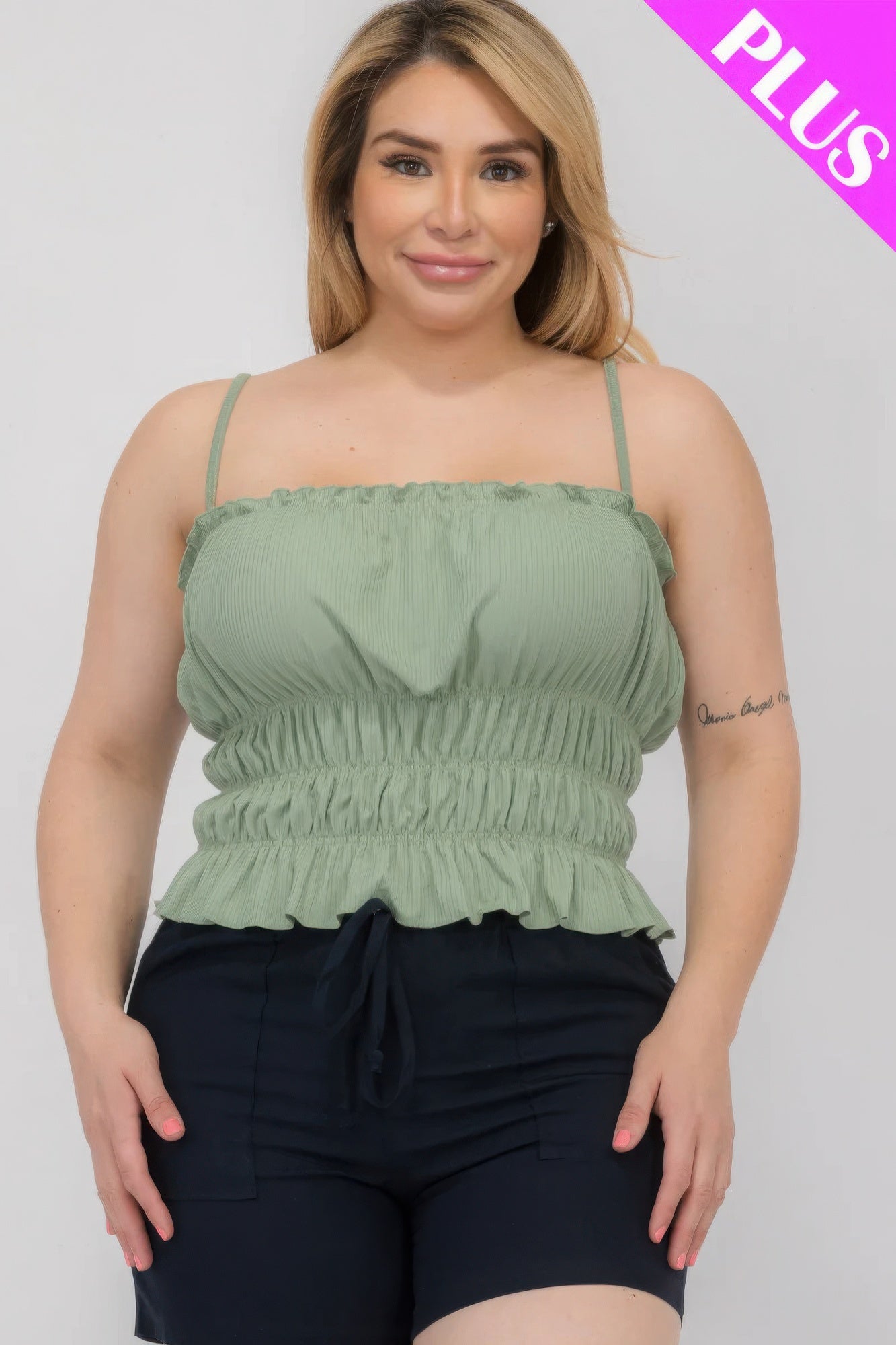 - Plus Size Tiered Shirred Body Crop Top - womens crop top at TFC&H Co.