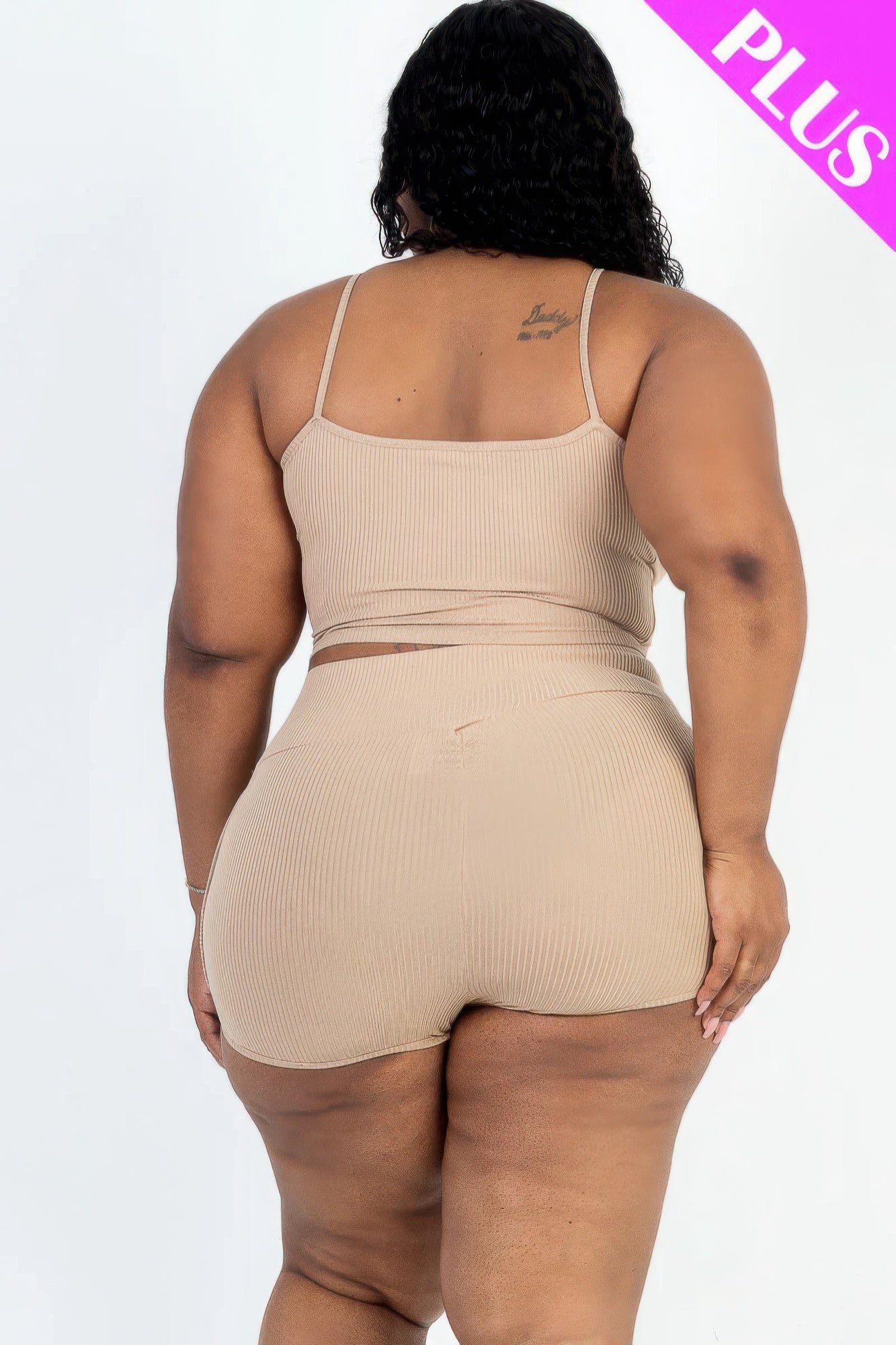 - Plus Size Ribbed Cami Crop Top & Ruched Shorts Set - womens short set at TFC&H Co.