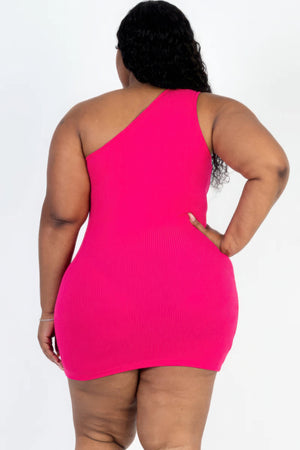 - Plus Size Ribbed One Shoulder Cutout Front Casual Mini Bodycon Dress - womens dress at TFC&H Co.