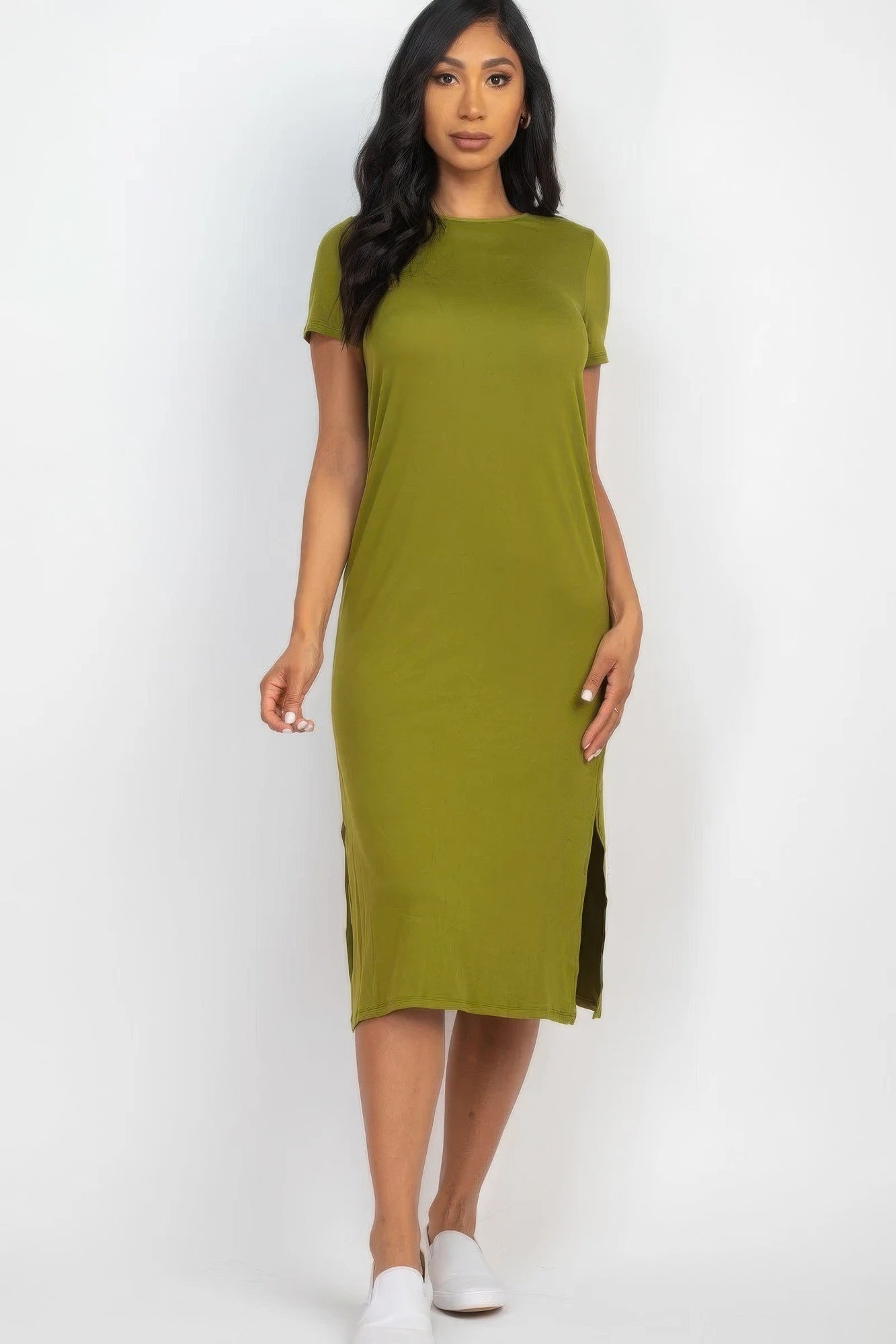 Olive Branch - Side slit comfy midi dress - womens dress at TFC&H Co.