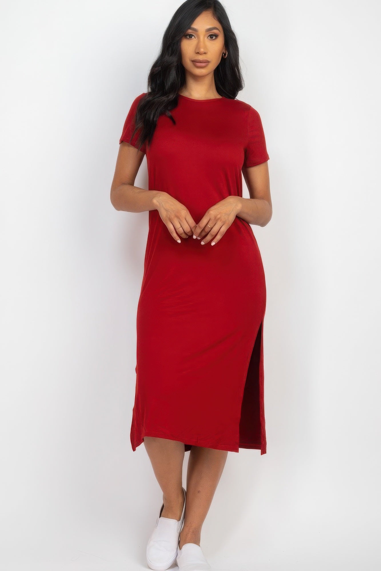 - Side slit comfy midi dress - womens dress at TFC&H Co.