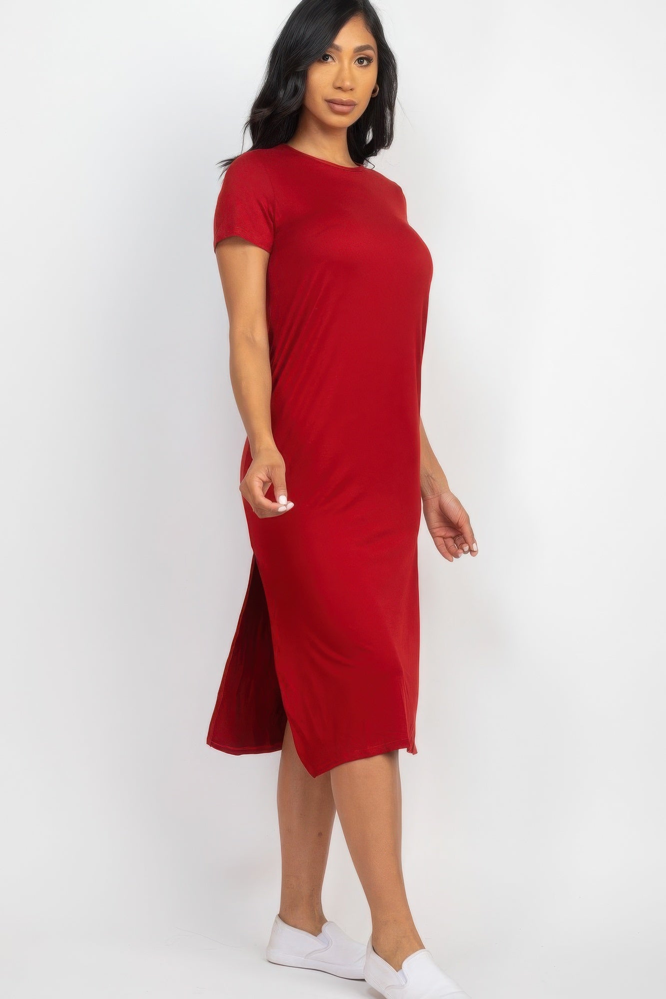 - Side slit comfy midi dress - womens dress at TFC&H Co.