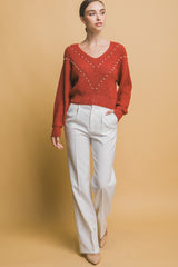 Red - Pearl details sweater - womens sweater at TFC&H Co.