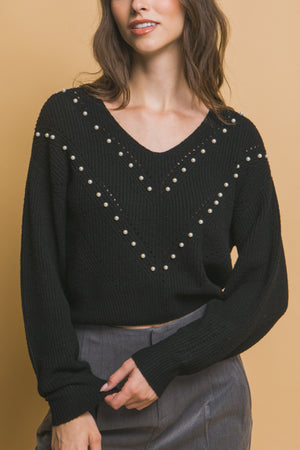 Black - Pearl details sweater - womens sweater at TFC&H Co.