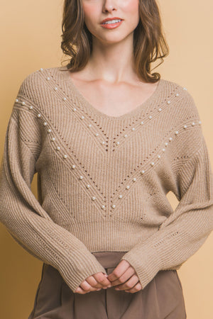 - Pearl details sweater - womens sweater at TFC&H Co.