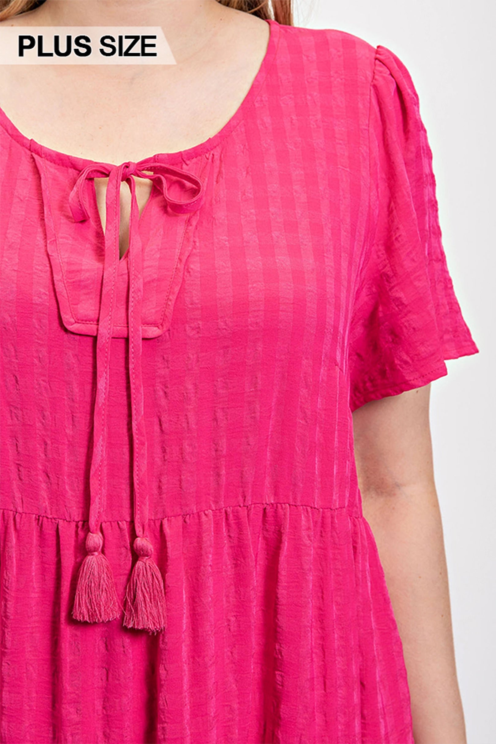 - Textured woven tiered dress with tassel tie and pockets - womens dress at TFC&H Co.