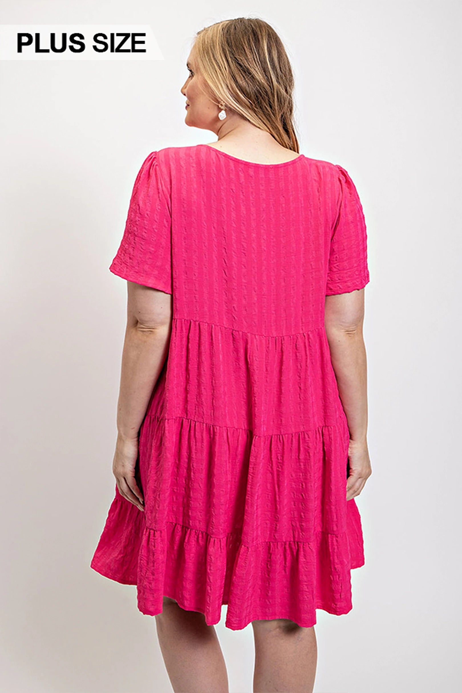 - Textured woven tiered dress with tassel tie and pockets - womens dress at TFC&H Co.