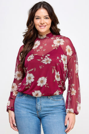 - Mesh Floral Long Sleeve Top W/ Cami - womens blouse at TFC&H Co.