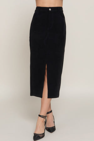 - Front Open Slit Corduroy Midi Skirt - womens skirt at TFC&H Co.