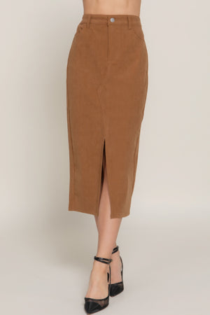 - Front Open Slit Corduroy Midi Skirt - womens skirt at TFC&H Co.