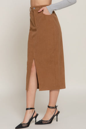 - Front Open Slit Corduroy Midi Skirt - womens skirt at TFC&H Co.