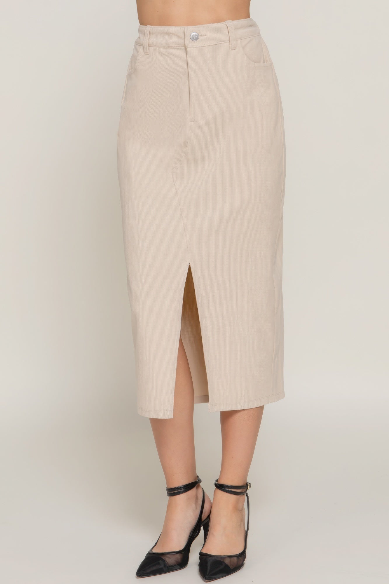 - Front Open Slit Corduroy Midi Skirt - womens skirt at TFC&H Co.