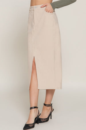 - Front Open Slit Corduroy Midi Skirt - womens skirt at TFC&H Co.