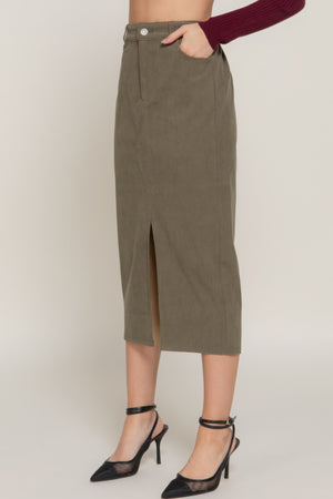 - Front Open Slit Corduroy Midi Skirt - womens skirt at TFC&H Co.