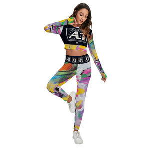 Multi-colored ClassA1 Graffiti Women's Sport Set With Backless Top And Leggings - women's leggings set at TFC&H Co.