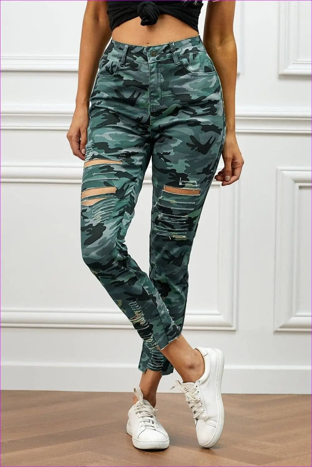 Green Distressed Camouflage Jeans - women's jeans at TFC&H Co.