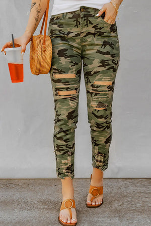 Olive - Distressed Camouflage Jeans - womens jeans at TFC&H Co.
