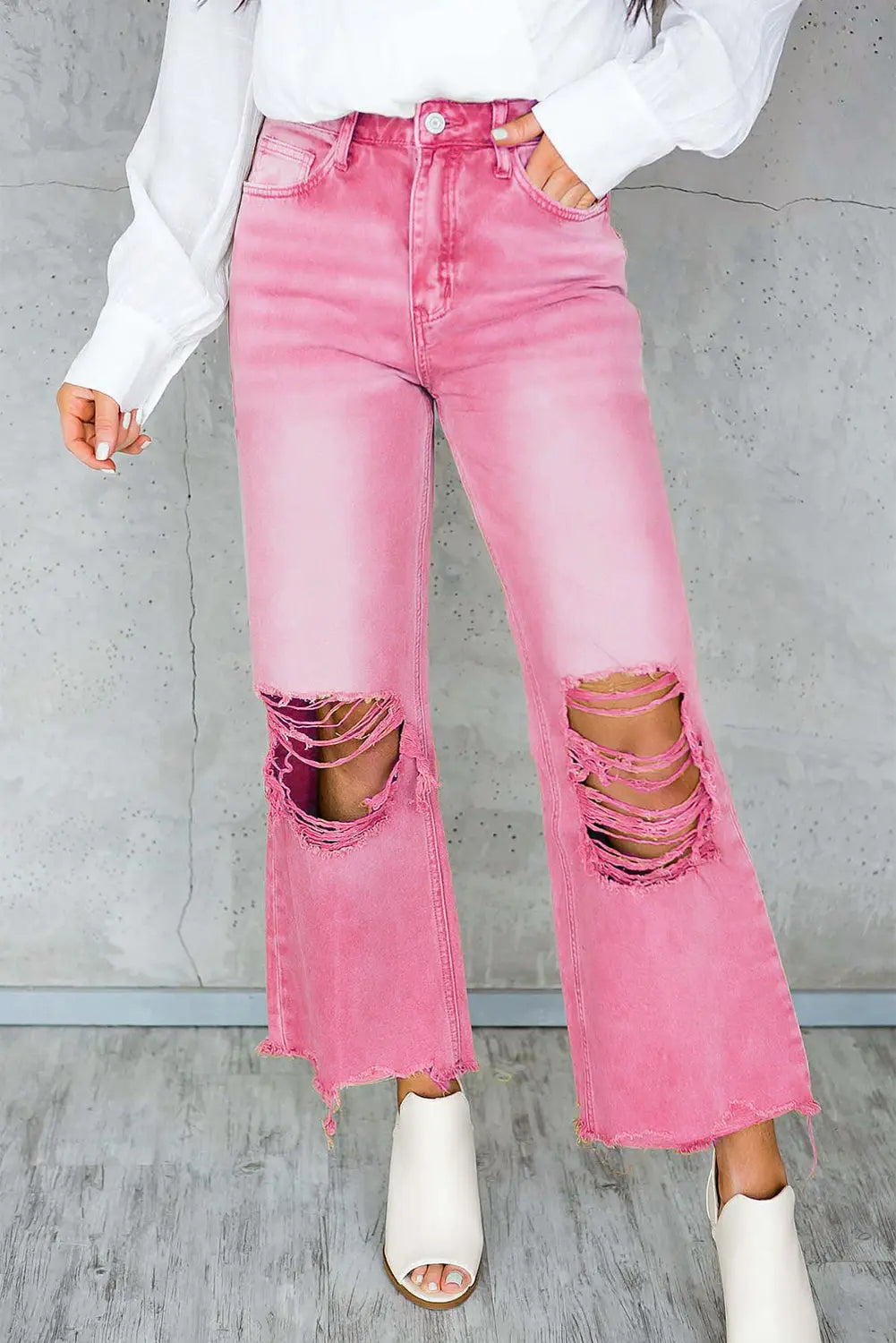 Peach Blossom - Distressed Hollow Out High Waist Flare Jeans - 3 colors - womens jeans at TFC&H Co.