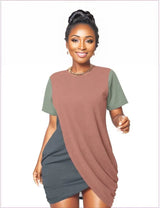 multi-colored - Eclectic Women’s Stacked Hem Top With Short Sleeve Voluptuous (+) Plus Size - womens stacked hem top at TFC&H Co.