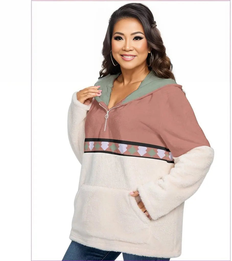 - Eclectic Womens Block Borg Hoodie With Half Zip Voluptuous (+) Plus Size - womens borg hoodie at TFC&H Co.