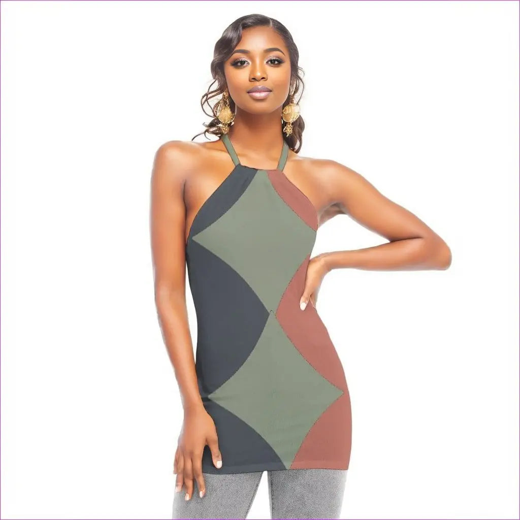 multi-colored - Eclectic Womens Mini Halter Cami Dress - womens mini halter dress at TFC&H Co.