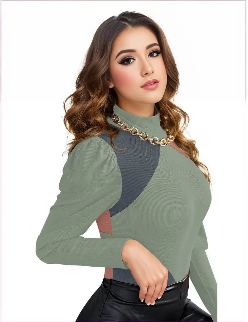 - Eclectic Womens Turtleneck Bodysuit With Puff Sleeve - womens bodysuit at TFC&H Co.