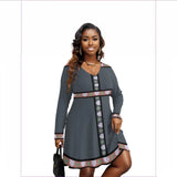 multi-colored - Eclectic Womens V-neck Long Sleeve Dress Voluptuous (+) Plus Size - womens dress at TFC&H Co.