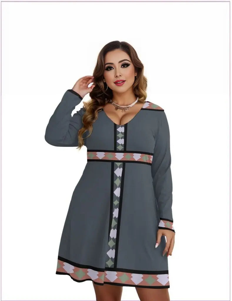 - Eclectic Womens V-neck Long Sleeve Dress Voluptuous (+) Plus Size - womens dress at TFC&H Co.