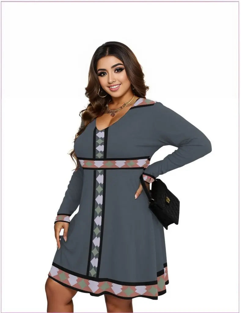 - Eclectic Womens V-neck Long Sleeve Dress Voluptuous (+) Plus Size - womens dress at TFC&H Co.