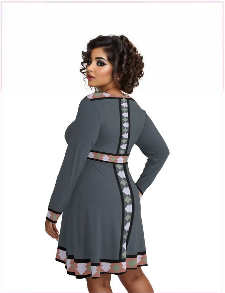 - Eclectic Womens V-neck Long Sleeve Dress Voluptuous (+) Plus Size - womens dress at TFC&H Co.