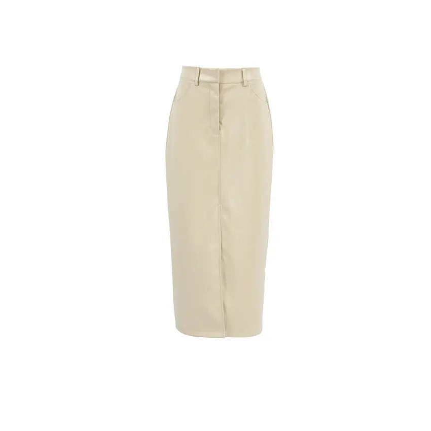 - Fleece Lined Artificial Leather High Waist Slit Skirt for Women - womens skirt at TFC&H Co.