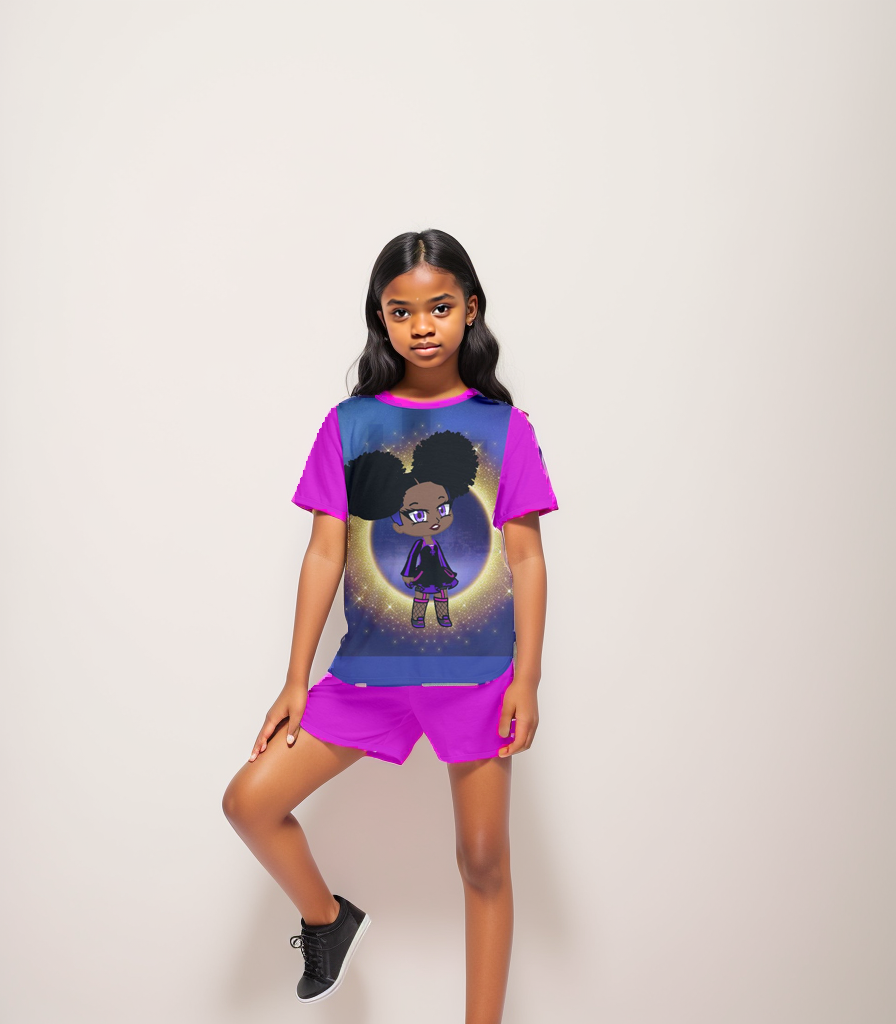 - Fro-Puff Girl's Tee And Sports Shorts Set - girls top & short set at TFC&H Co.