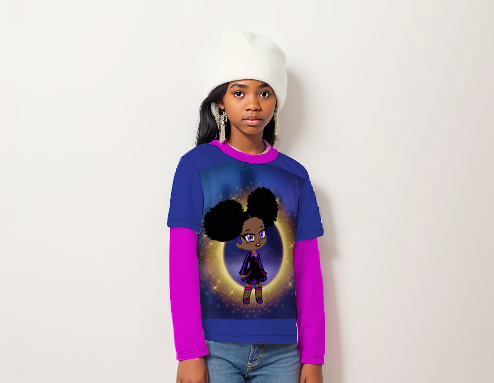 - Fro-Puff Long-sleeve Splicing Tees for Girls - girls t-shirt at TFC&H Co.