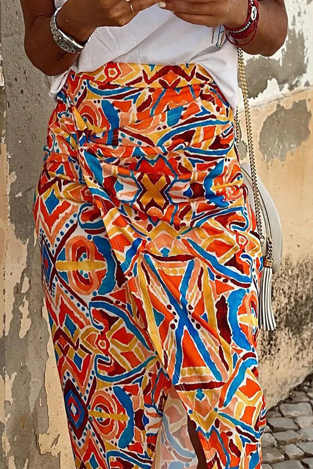 Geometric Abstract Print Slit High Waist Maxi Skirt - women's skirt at TFC&H Co.