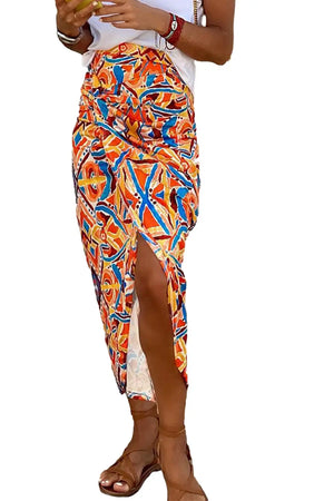 - Geometric Abstract Print Slit High Waist Maxi Skirt - womens skirt at TFC&H Co.
