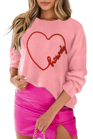 - Howdy Heart Graphic Round Neck Casual Sweater - womens sweater at TFC&H Co.