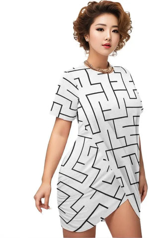 White - Labyrinth Women’s Stacked Hem T-shirt With Short Sleeves Voluptuous (+) Plus Size - womens top at TFC&H Co.