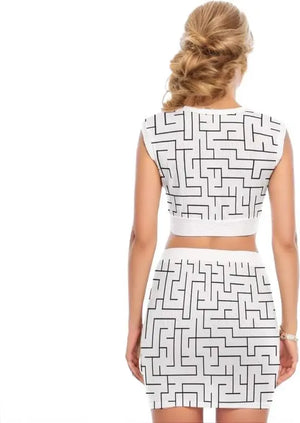 - Labyrinth Womens Collarless V Collar Vest Skirt Set - womens crop top & skirt set at TFC&H Co.