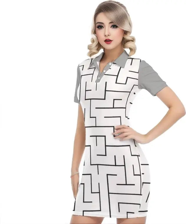 White - Labyrinth Womens Polo Collar Dress - womens dress at TFC&H Co.