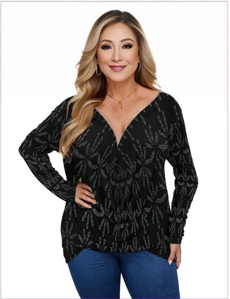 - Mandala Womens V-neck Plus Draped Longline Top With Long Sleeve Voluptuous (+) Plus Size - womens top at TFC&H Co.