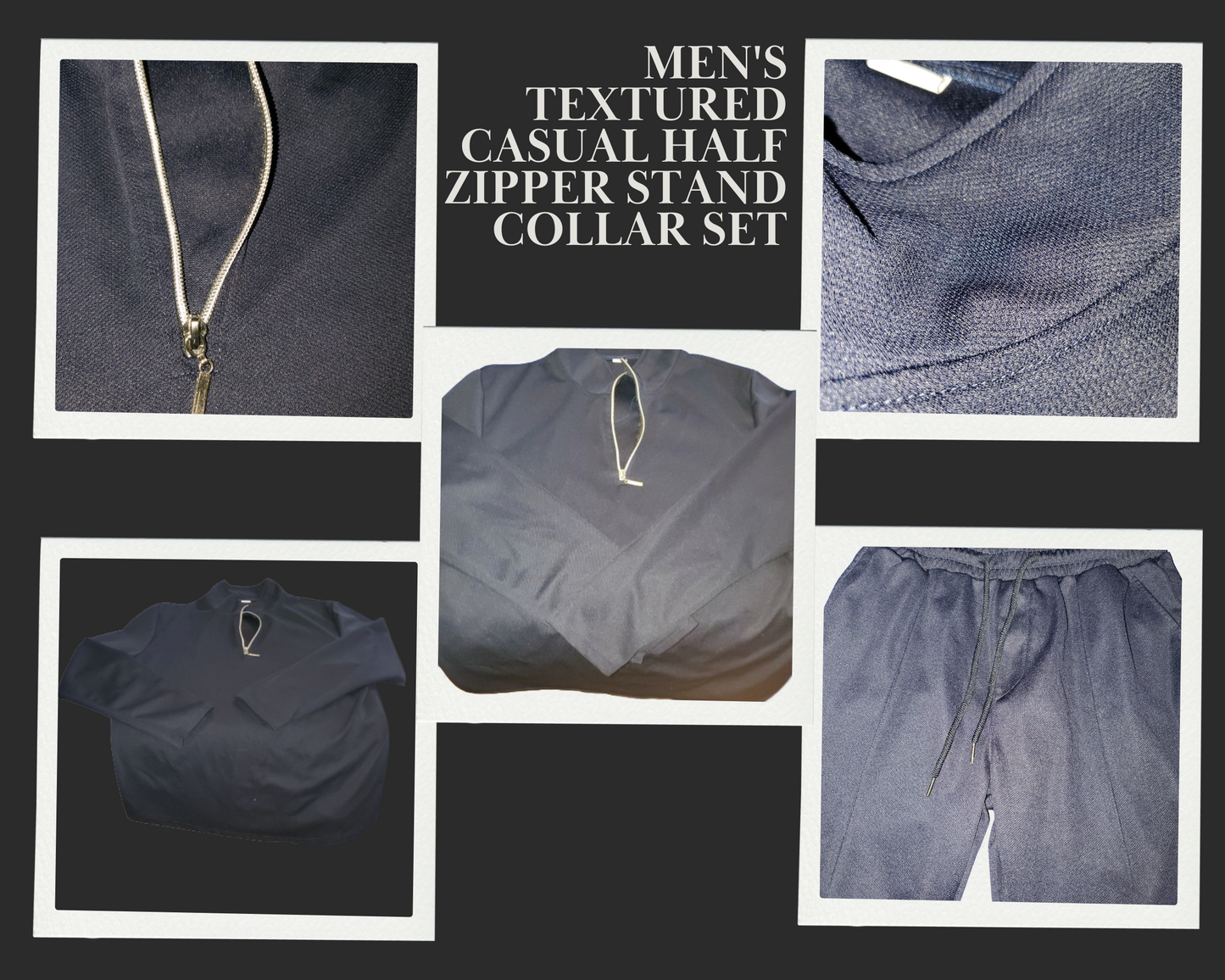 Men's Textured Casual Half Zipper Stand Collar Set - men's top & pants set at TFC&H Co.