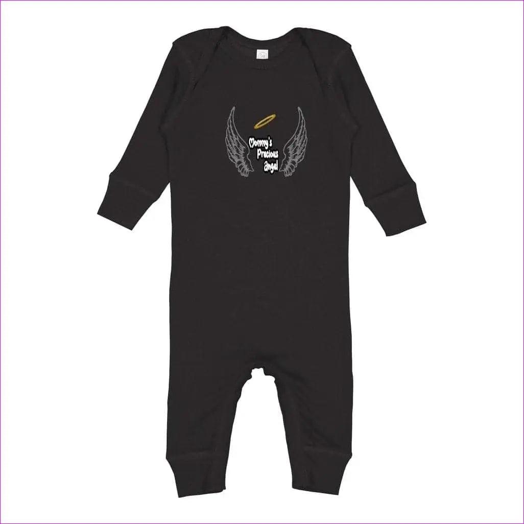 Black - Mommy's Precious Angel Infant Long Legged Baby Rib Organic Bodysuit - infant jumpsuit at TFC&H Co.
