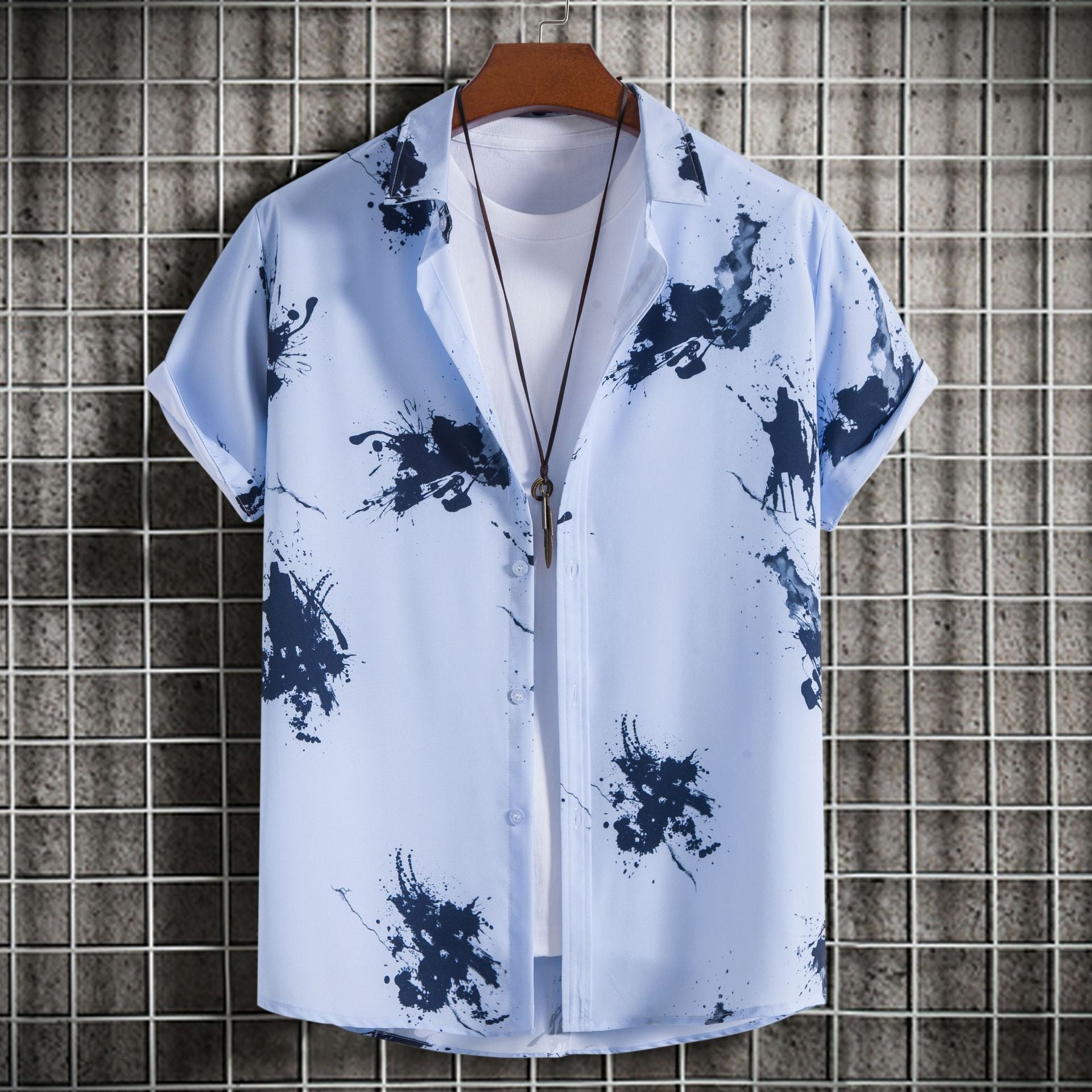 C231 - Men's Fashion Slim-fit Printed Short Sleeve Button Up Shirts - mens button up shirt at TFC&H Co.