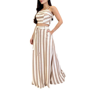 - Striped Print Crop Top and Skirt Set for Women - womens skirt set at TFC&H Co.