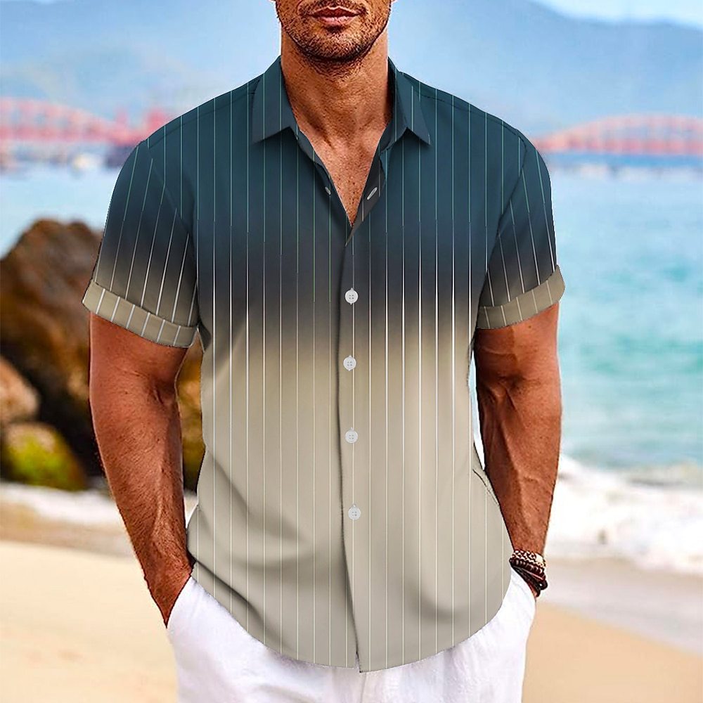 DCS03WMDCS04 - Summer Gradient Striped Lapel Button Up Shirt for Men - Men's Clothing - mens button up shirt at TFC&H Co.