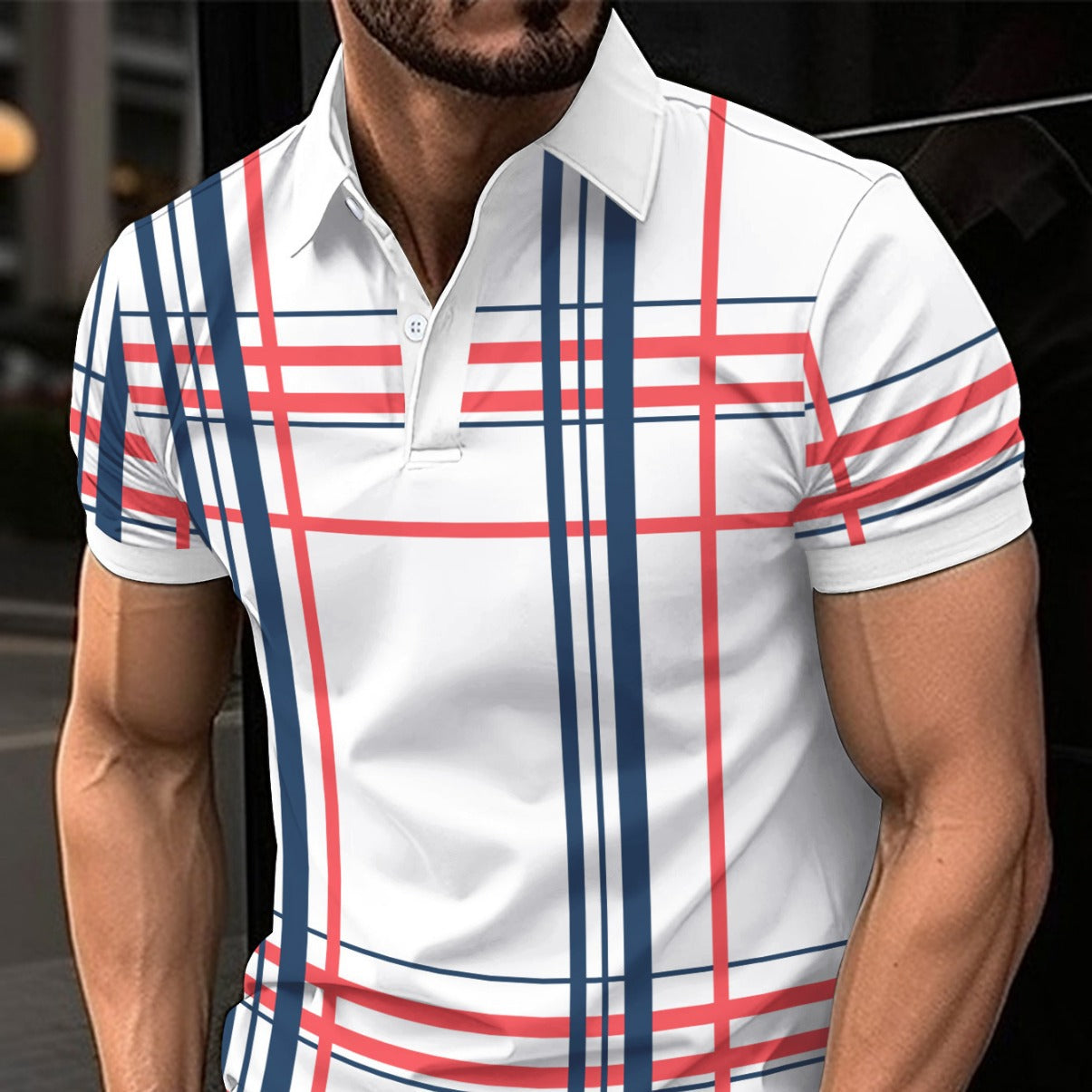 Men's Printed Lapel Button Up Short Sleeved Shirt