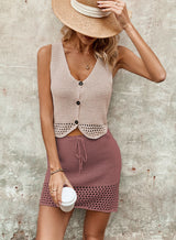 Mud Red - Fashion Solid Color Women's Knitted Skirt Outfit Set - womens skirt set at TFC&H Co.