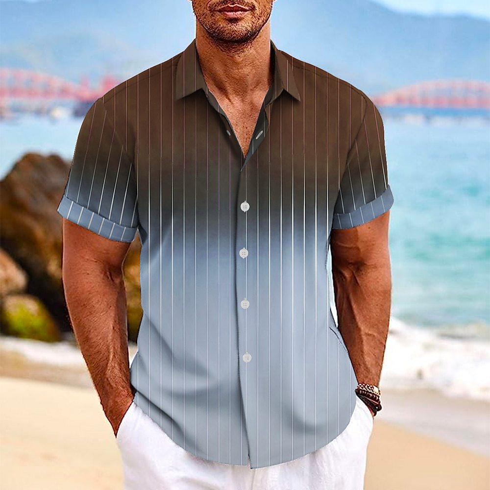 DCS03WMDCS06 - Summer Gradient Striped Lapel Button Up Shirt for Men - Men's Clothing - mens button up shirt at TFC&H Co.