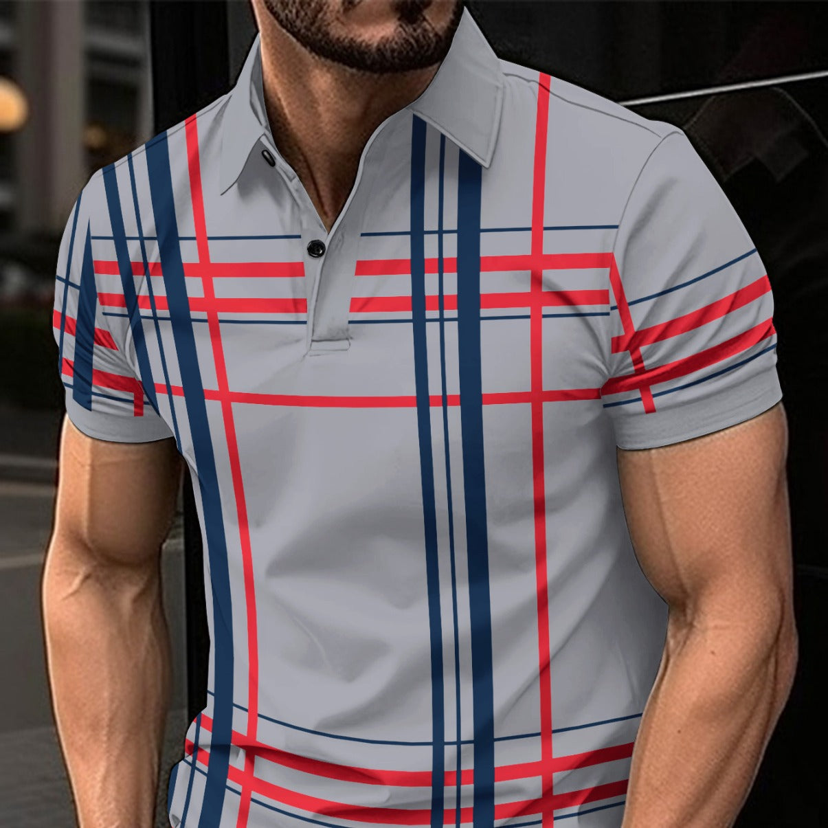 Men's Printed Lapel Button Up Short Sleeved Shirt